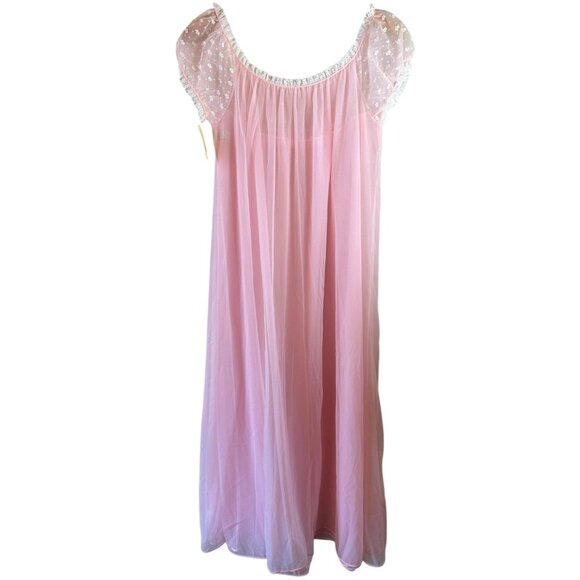 NOS Vintage 60's Vassarette Pink Nylon Chiffon Robe Nightgown Size 36 Full Sweep - Picture 8 of 10